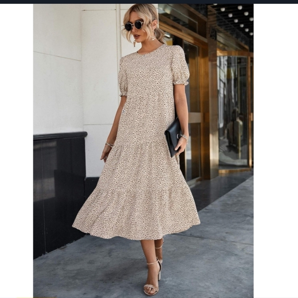 ⭐️40% Off⭐️ Prettygarden Boho Leopard Print Puff Sleeve Dress